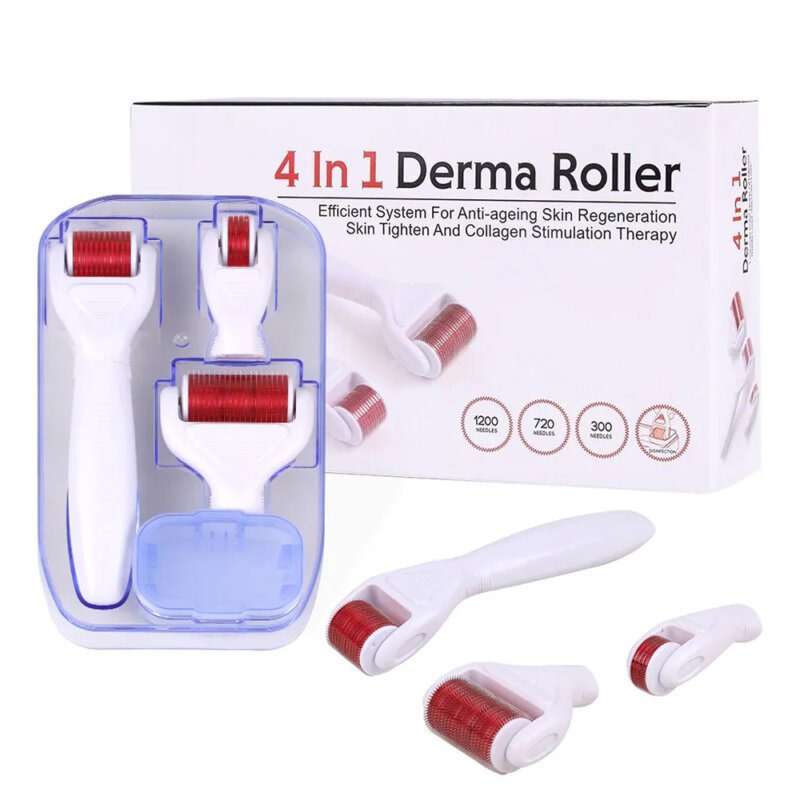 4 In 1 Microneedle Derma Roller Set 0.5mm 1.0mm 1.5mm Titanium Micro Needles