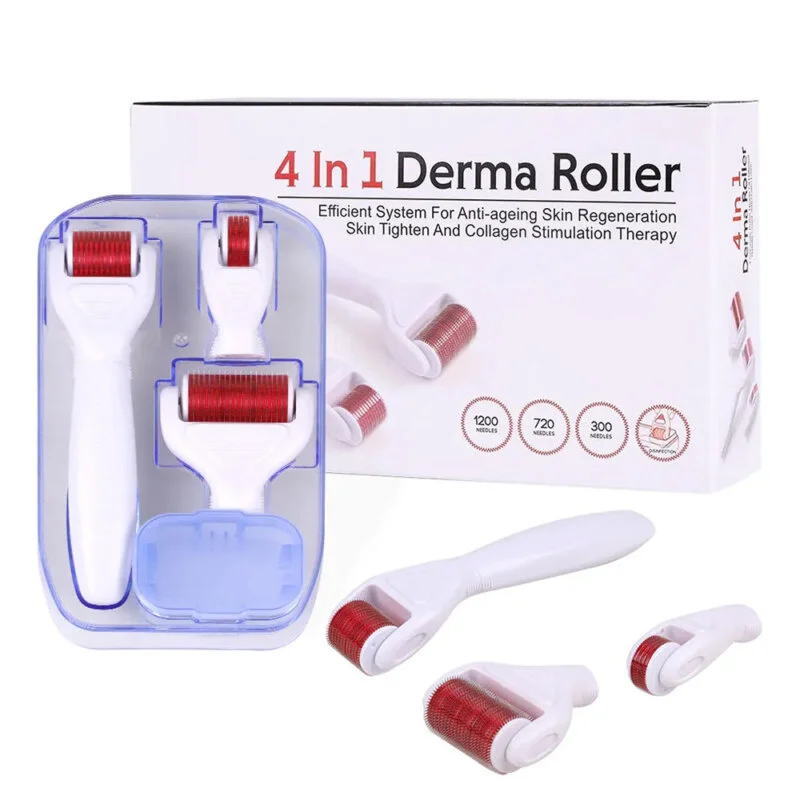 4 In 1 Microneedle Derma Roller Set 0.5mm 1.0mm 1.5mm Titanium Micro Needles